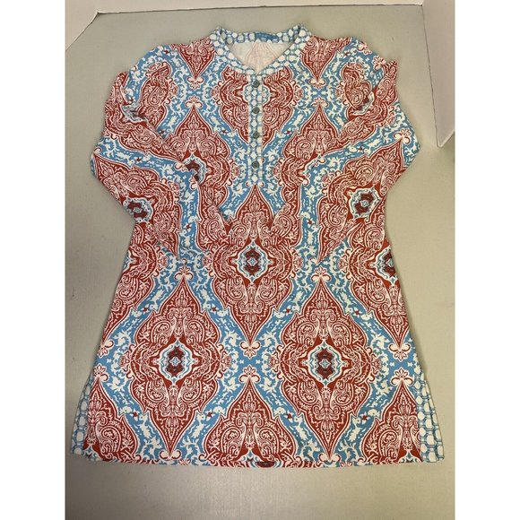 J. McLaughlin Catalina Cloth Tunic Womens Small 3/4 Sleeves Popover Blue Multi - Picture 1 of 8